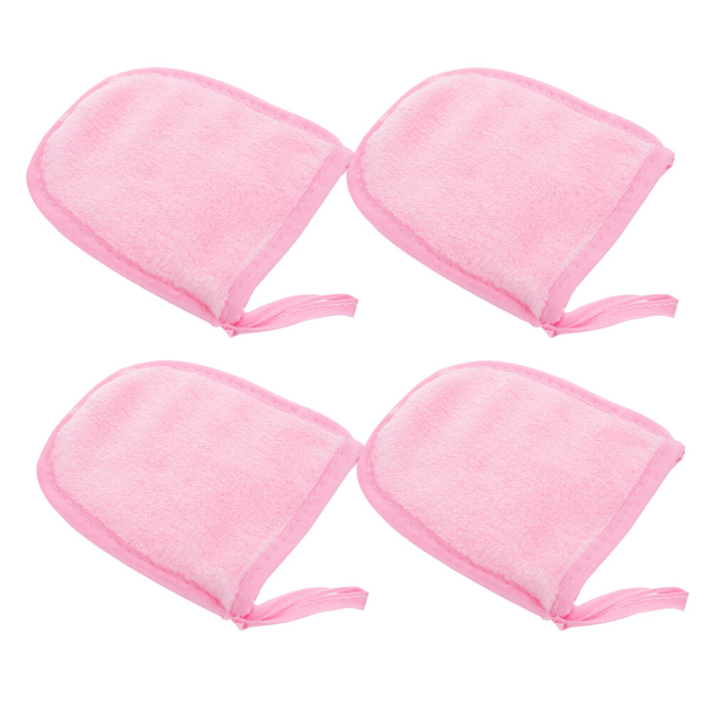 Pink 4Pcs Reusable Makeup Remover Gloves For Gentle Skin Exfoliation And Facial Cleansing
