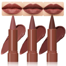 Matte Lipstick and Lip Crayon Set, 3Pcs Nude to Red Shades, Long Lasting Waterproof for Women
