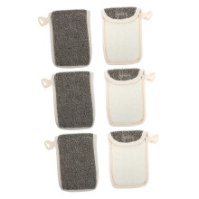 Soap Saver Bag with Hanging Rope, Exfoliating Loofah Soap Pouch for Shower, 6pcs Black Linen