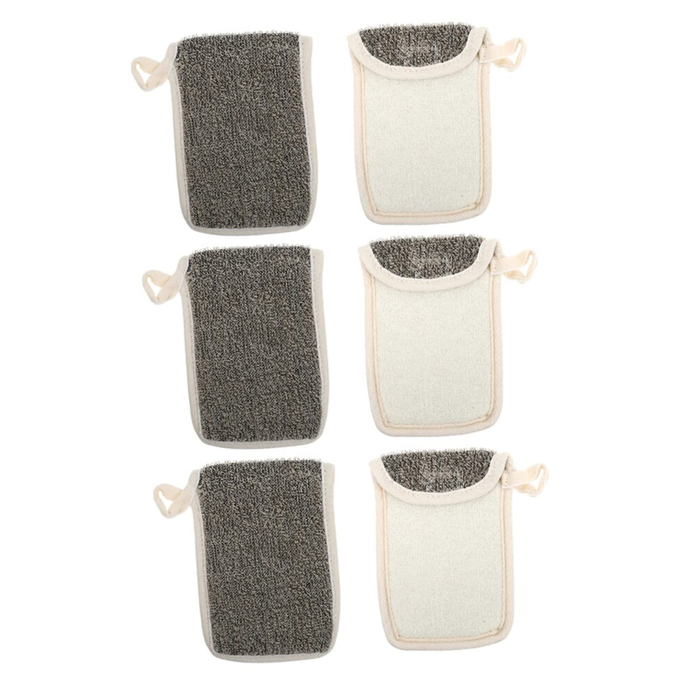 Soap Saver Bag with Hanging Rope, Exfoliating Loofah Soap Pouch for Shower, 6pcs Black Linen
