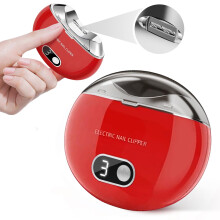 Electric Nail Clipper for Seniors and Kids, Rechargeable Automatic Nail Trimmer with Light, Nail Shavings Storage, LCD Display (Red)