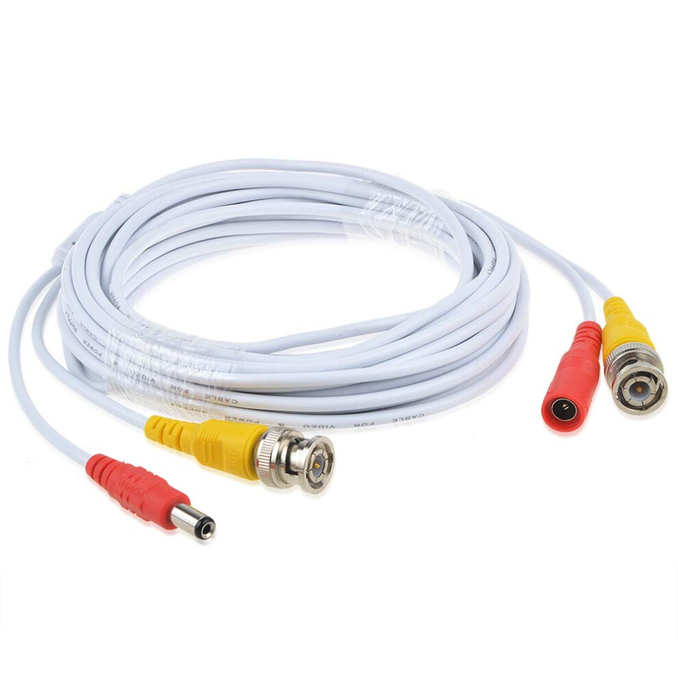 25Ft Cctv Camera Cable, Bnc Video Power 2ÂInâ1 PlugâAndâPlay Wire For Quick Security Setup White 9771547471318