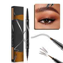Waterproof Eyebrow Pen Light Brown Dual Ended Brow Pencil with 4Fork Tip and Precise Brush for Natural Brows