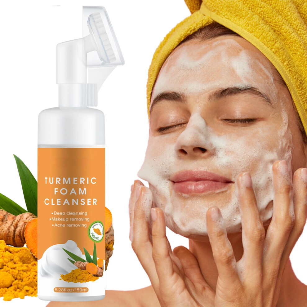 Turmeric Face Wash for Acne with Brush, Organic Foaming Facial Cleanser with Aloe Vera Hydration
