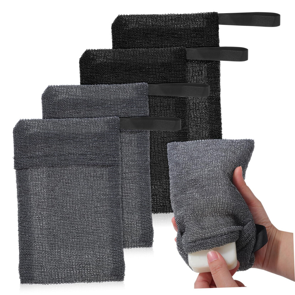 4pcs Exfoliating Soap Saver Bags for Shower with Gentle Skin Scrubbing and Rich Foam