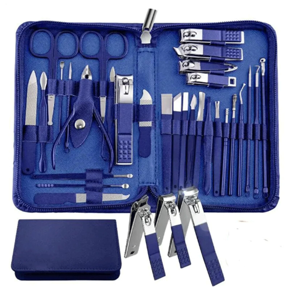 Manicure Pedicure Kit 30Piece Stainless Steel Nail Clipper Set with Precision Blue Grooming Tools