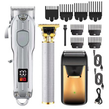 Hair Clippers for Men Cordless Professional Electric Hair Trimmer Fast Charging Silver Pack of 3