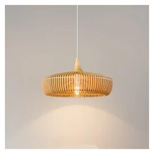 Wooden Pendant Light with Vintage Design, Energy Saving LED, 43cm Handmade Bamboo Ceiling Lamp