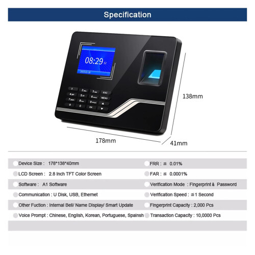 Fingerprint Attendance Machine with Biometric Recognition and USB Data Export for Office Time Tracking 1