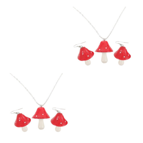 2Sets Ohrhänger Damen Halskette Rot Leicht Tragbar 2