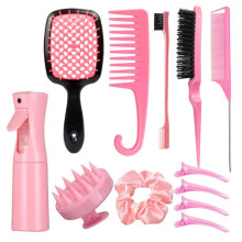 12Piece Pink Hair Styling Tool Set for Women with HeatResistant Combs and Salon Accessories