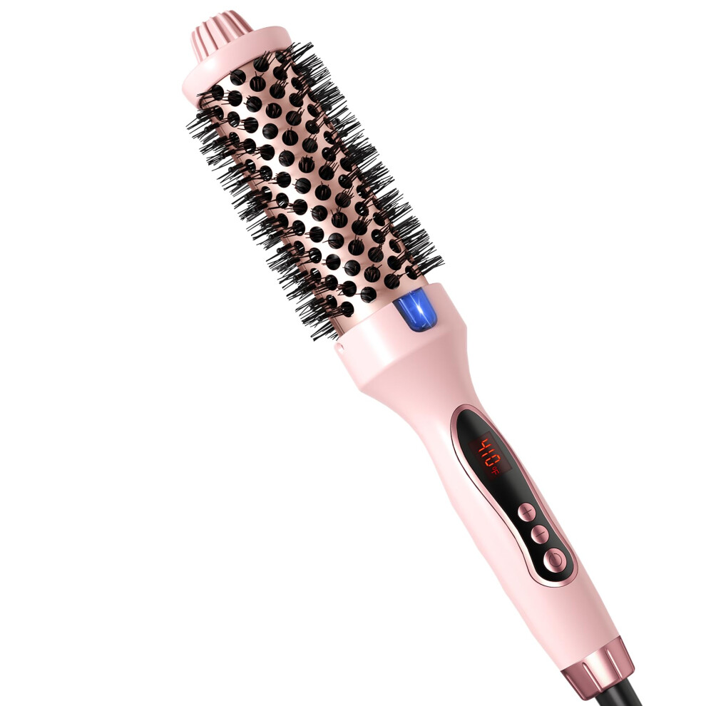 Heated Round Brush Hair Straightener and Curler 2 in 1 with Negative Ion, 9 Temp Settings, Dual Voltage