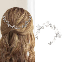 Bridal Hair Accessories Silver Wedding Hair Vine with Pearls and Rhinestones for Brides