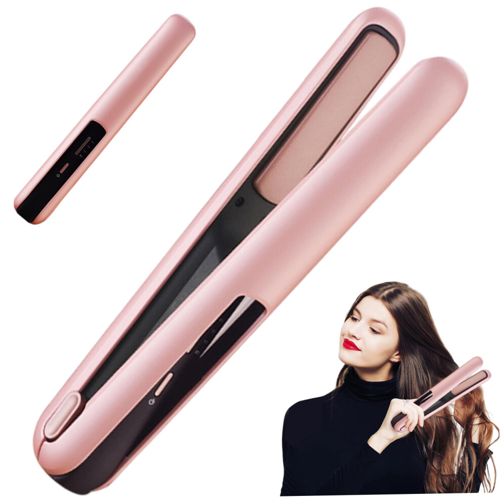 Cordless Mini Hair Straightener and Curler 2in1, Travel Size Flat Iron with Fast Heating and Adjustable Temperature