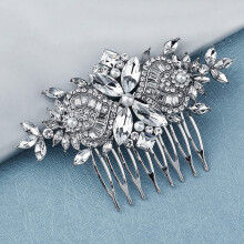 Wedding Hair Comb Silver Crystal Rhinestones Flower Bridal Hairpiece for Bride and Prom