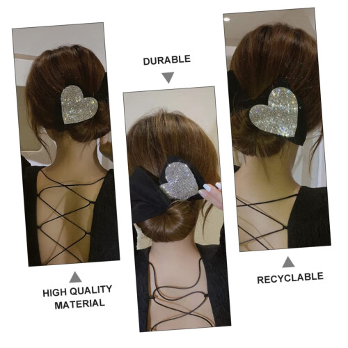 Hair Bun Maker with Rhinestone Heart Design, Bendable Wire Core for Quick and Versatile Styling 1