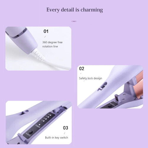 VShaped Ceramic Ionic Hair Curling Iron for LongLasting Beach Waves, Fast Heating, Purple 2