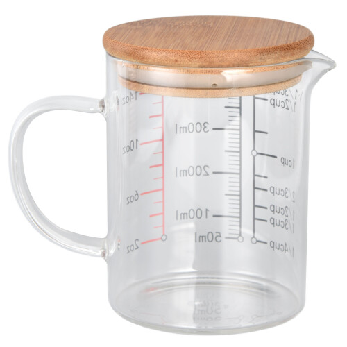 V-Shaped Nozzle Glass Measuring Cup 400ml with Bamboo Handle 2