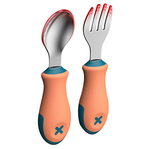 3Sets Baby Essbesteck Silikon- Orange & Bruchsicher