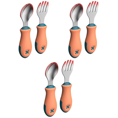 3Sets Baby Essbesteck Silikon- Orange & Bruchsicher 2