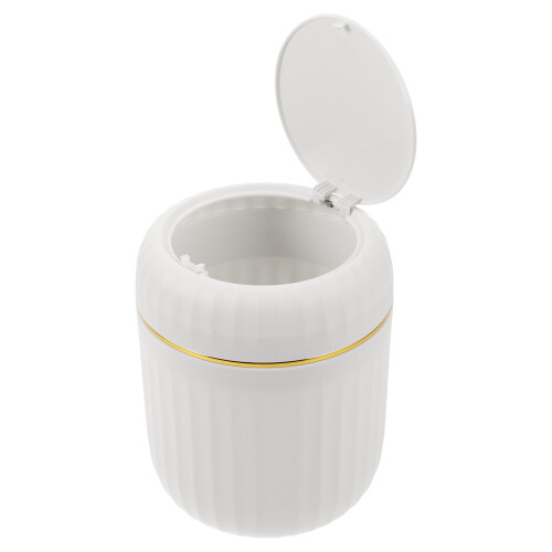 2Pcs Compact Mini Desk Trash Can White PP with Press Lid for Bathroom 2