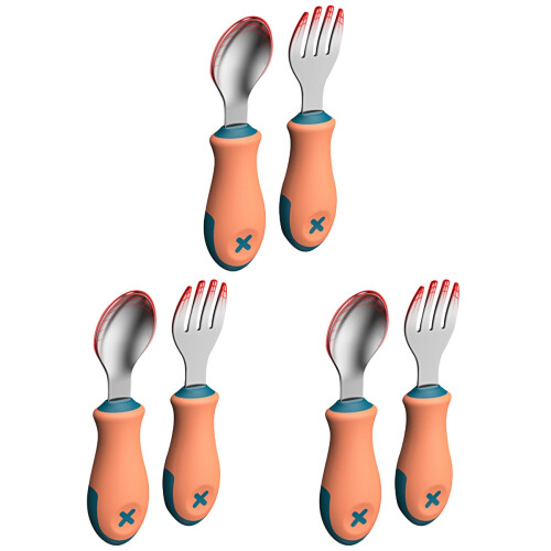 3Sets Baby Essbesteck Silikon- Orange & Bruchsicher 1