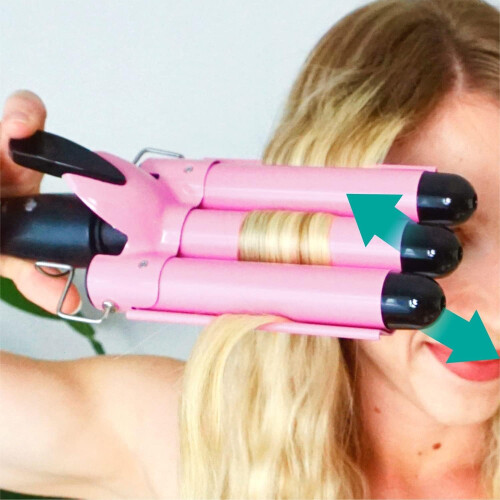 Ceramic Curling Iron Set with 3 Interchangeable Barrels and Intelligent Temperature Control, Pink 2