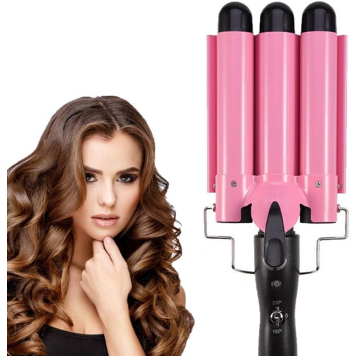 Ceramic Curling Iron Set with 3 Interchangeable Barrels and Intelligent Temperature Control, Pink 1