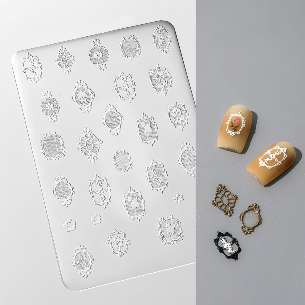 Vintage Frame Nail Art Silicone Mold 3D Embossed Baroque Design Reusable Flexible 9x6cm