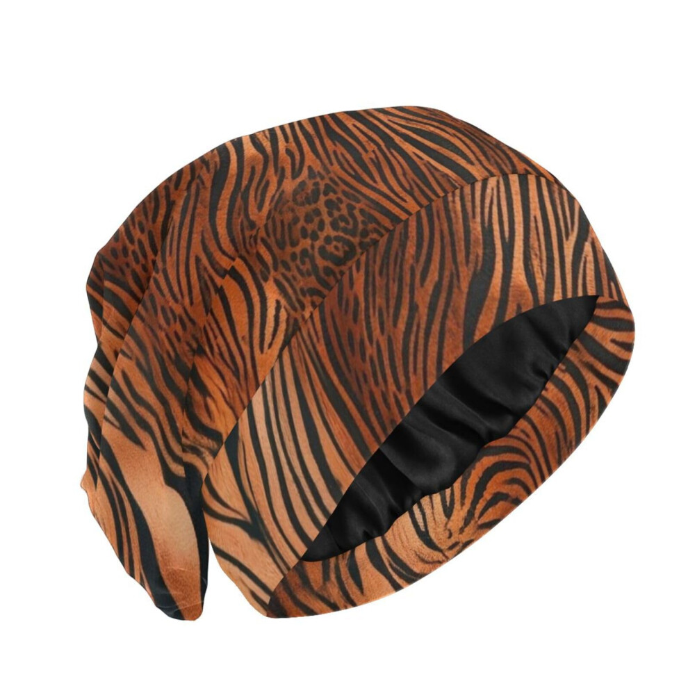 Unisex Satin Sleep Cap Leopard Print Hair Bonnet For Curly Hair Overnight Protection Double Layer