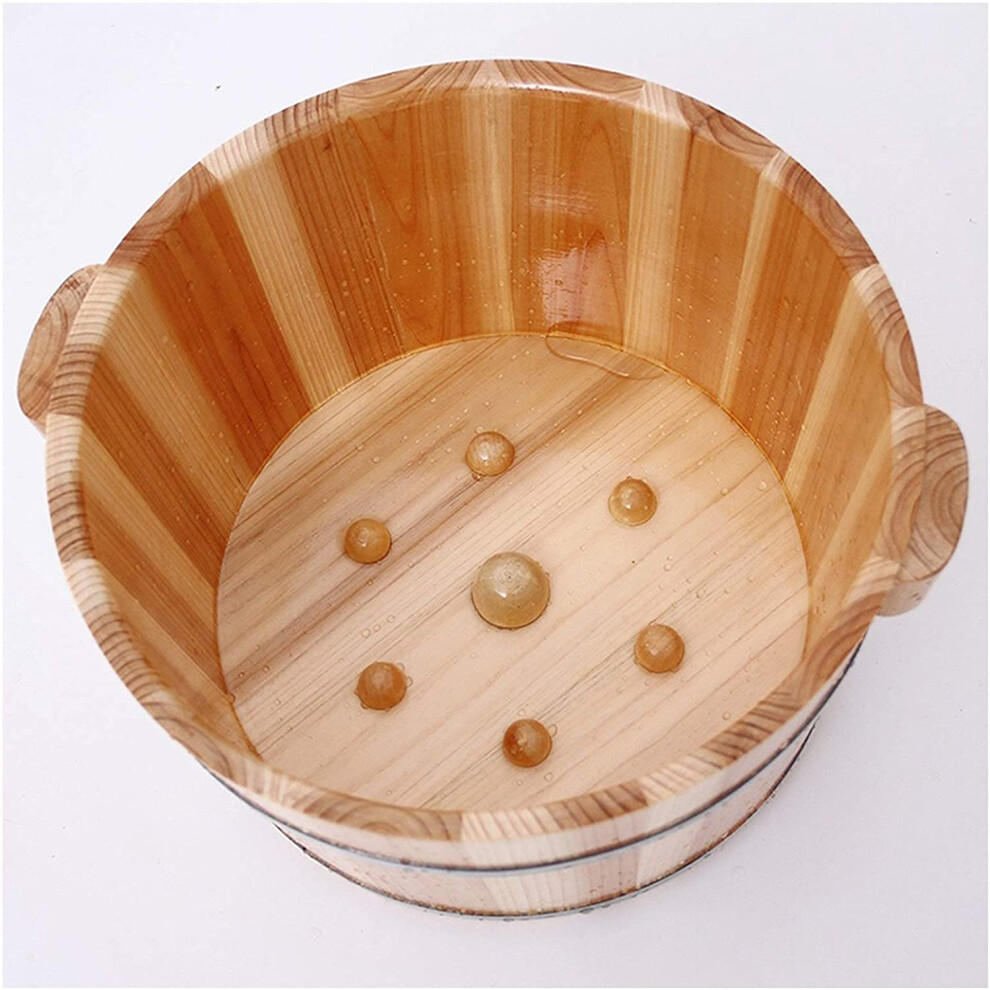 Wooden Foot Bath Barrel with Massage Beads, Fir Wood Soaking Tub for Relaxation and Health Care