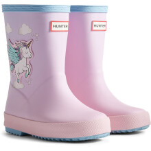 (, ) Hunter Kids First Unicorn Print Boot Rubber Girls's Blue Frost/ Parfait Pink Wellington Boots