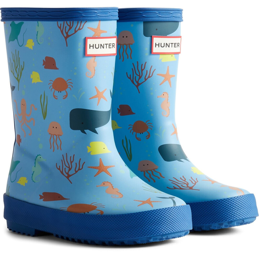 Hunter (, ) Kids First Classic Ocean Print Boot Rubber Kid's Amplifying /Dragonfly Wellington Boots Blue