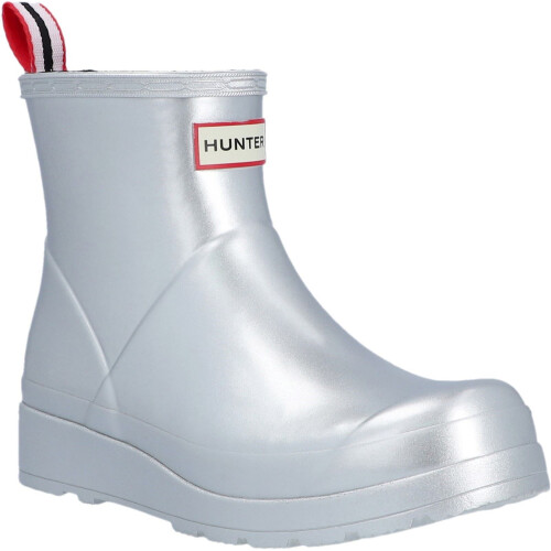 Hunter (, ) Hunter Play Short Boot Metallic Rubber Women's Silver Wellington Boots
