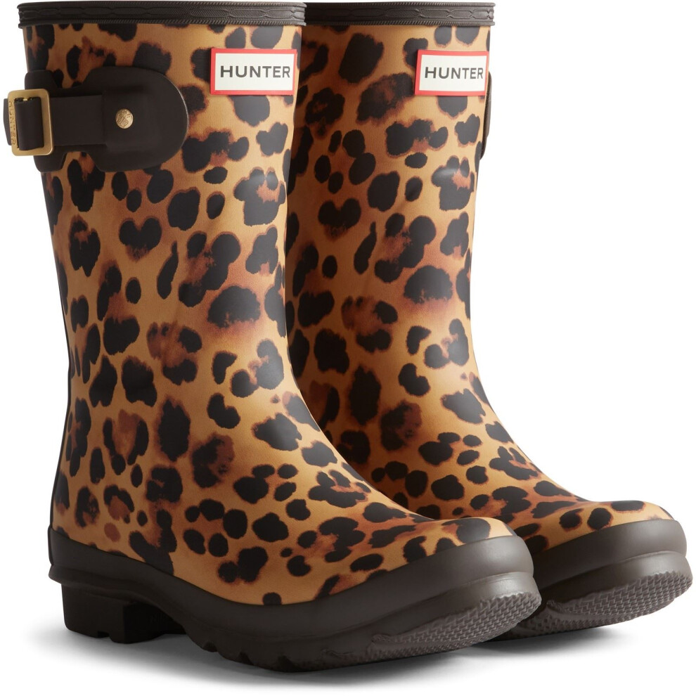 New Hunter Women's (, ) Original Short Leopard Boot Rubber Leopard Print/Chocolate Wellington Boots Brown 44270-82992