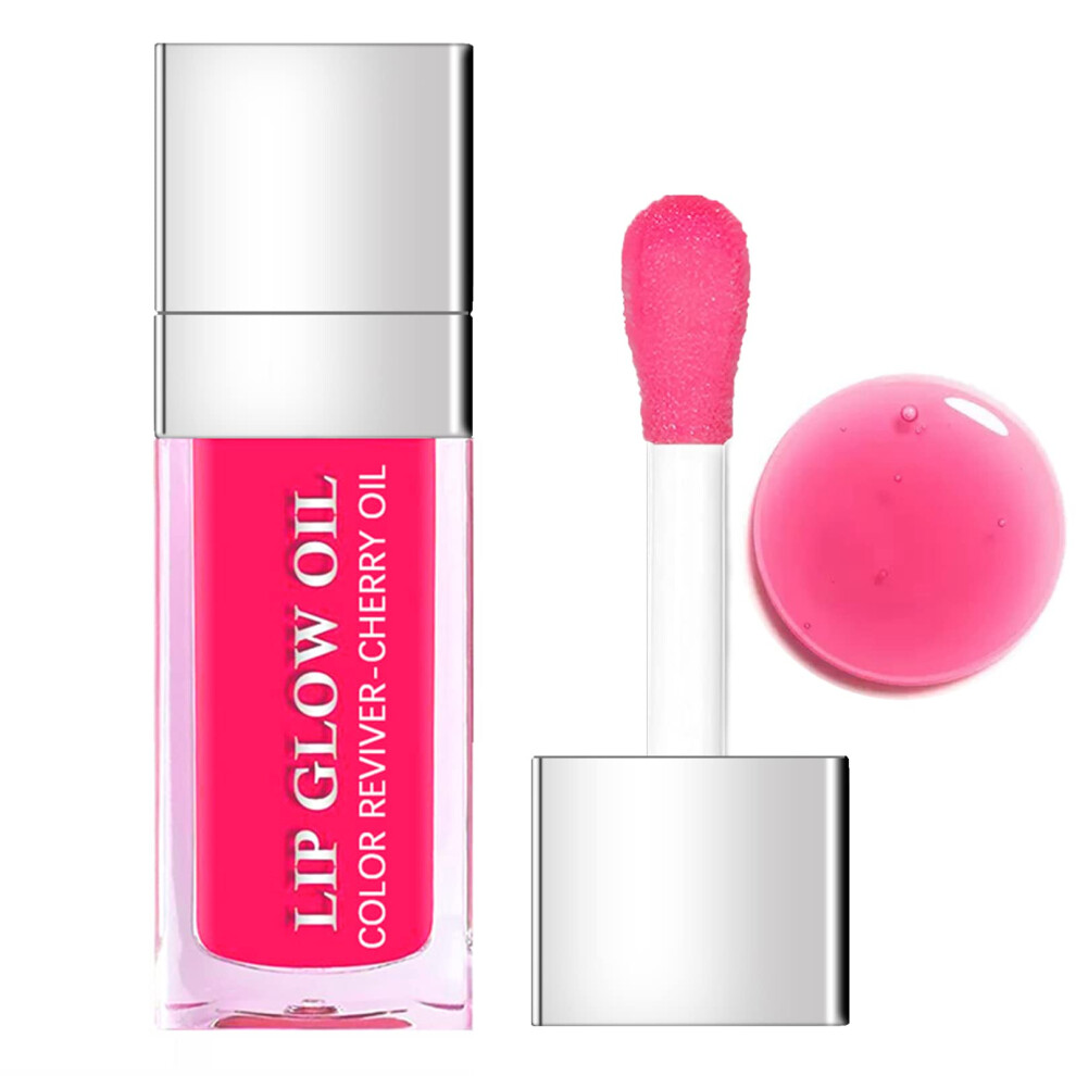 Plumping Lip Oil with Cherry Tint Hydrating Gloss Big Brush Glitter Shine Long Lasting Moisture