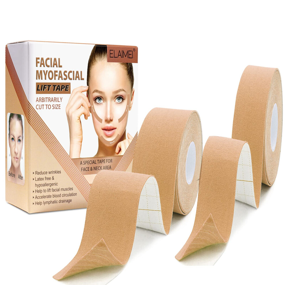 Face Lift Tape for Wrinkles and Sagging Skin, Hypoallergenic Strong Hold, 2 Rolls 1in x 16.4ft