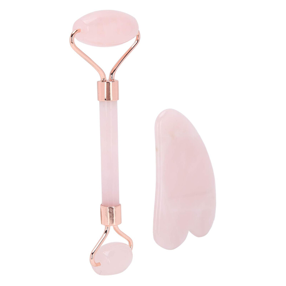 Face Roller and Gua Sha Set Rose Quartz for Facial Contouring Massage and Skincare Absorption