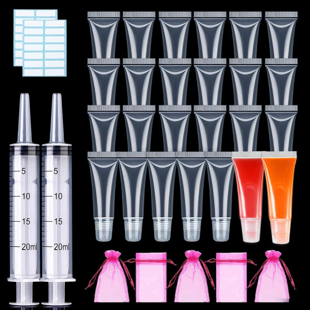 Clear 25Pcs 10Ml Lip Gloss Tubes With Syringe, Refillable Empty Containers For Diy Lip Balm