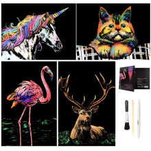 Scratch Art Paper DIY Night View Scratchboard Set for Adults and Kids with Stylus and Brush, 8.2'x11.4' Docility Animals