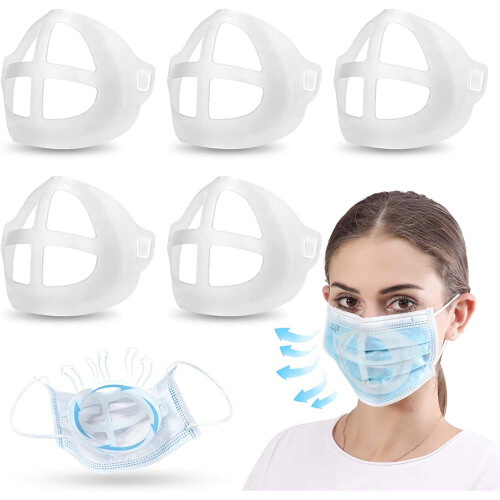 Mask Bracket Inner Support Frame Silicone Reusable 3D Design for Comfortable Breathing Pack of 5