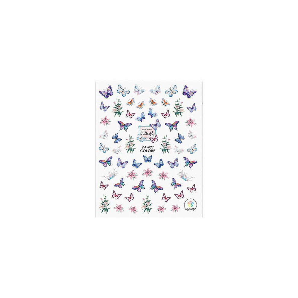 Blue Butterfly Nail Art Stickers Water Transfer Decals For Diy Manicure Salon Style Ca671