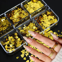 Gold Heart Nail Art Glitter Sequins Set  3D Valentine's Day Decorations for Nails and Crafts