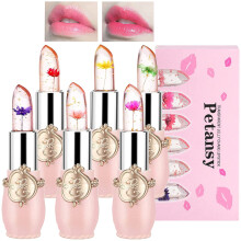 6 Pack Color Changing Flower Jelly Lip Balm Set with Transparent Design and Moisturizing Tint