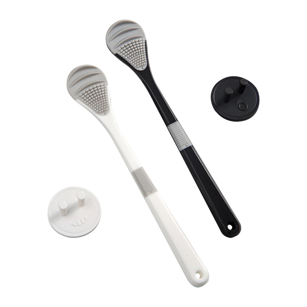 Tongue Scraper and Cleaner Brush Dual Pack for Gentle Cleaning and Fresh Breath Black and White