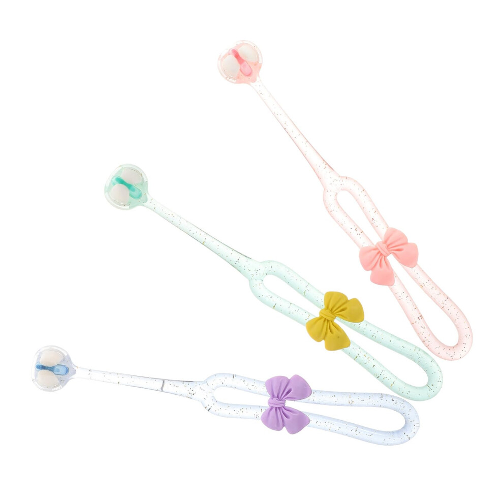 3pcs Three Sided Soft Bristle Toothbrush for Adults with Bowknot Design for Sensitive Teeth and Gums