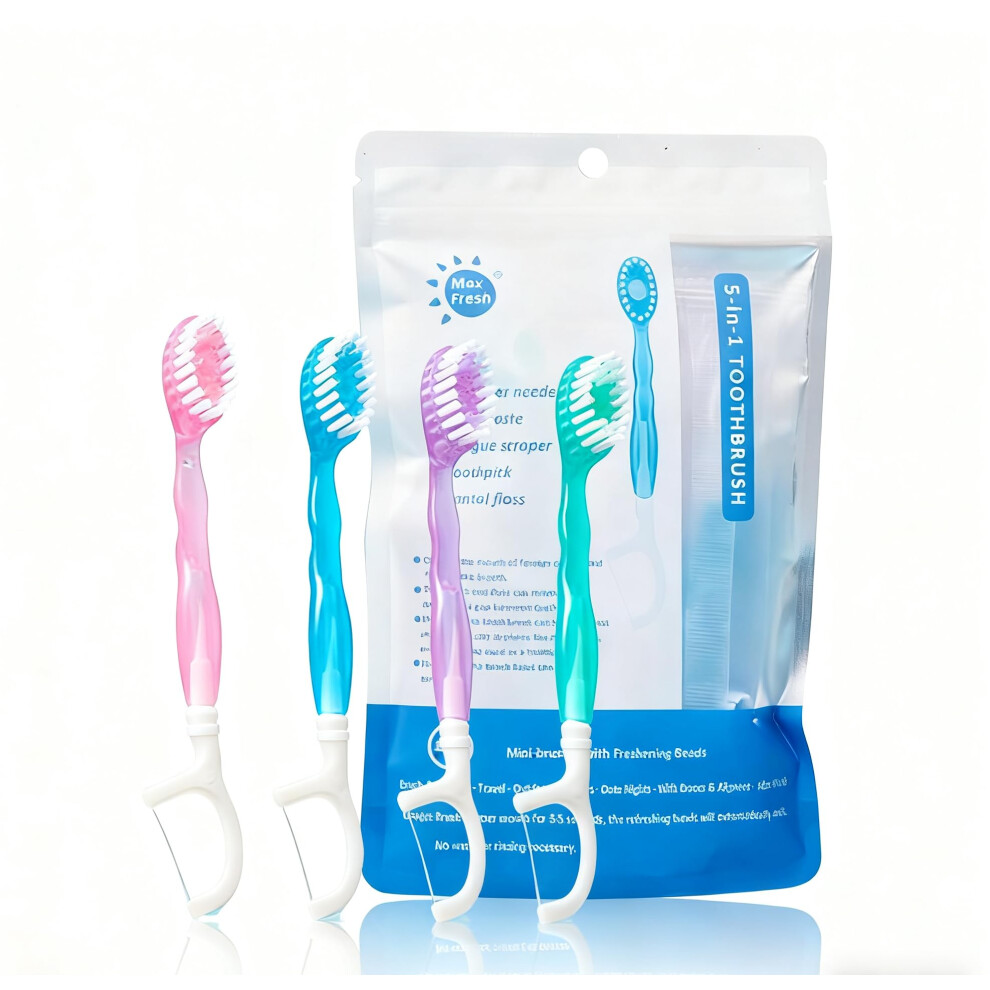 12 Pack Disposable Toothbrush Travel Kit with Soft Bristles Floss Toothpick and Tongue Cleaner
