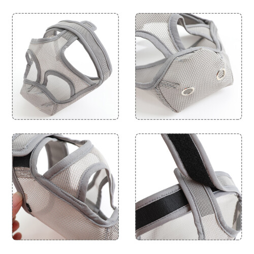 Breathable Mesh Dog Muzzle for Short Snouts Adjustable Fit Black Grey 1