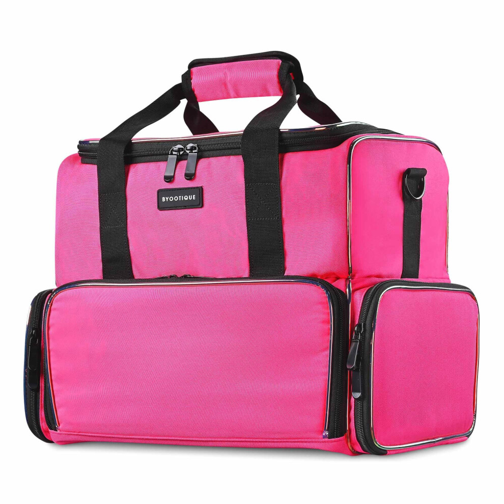 Pink Large Capacity Nail Polish Organizer Holds 80 Bottles With Removable Bags And Tool Compartment,