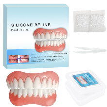 Silicone Veneer Dentures with Natural Tooth Texture, Comfort Fit Cosmetic Denture Set for Adults